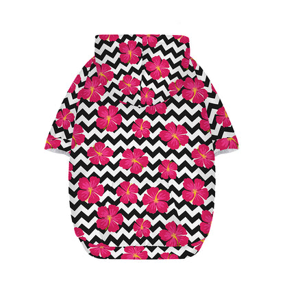 Pink Hibiscus Zigzag Pattern Print Dog Zip Up Hoodie