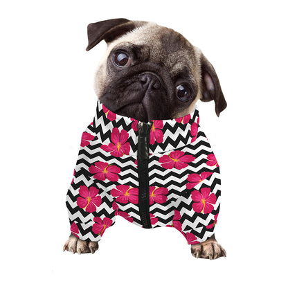 Pink Hibiscus Zigzag Pattern Print Dog Zip Up Jacket