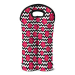 Pink Hibiscus Zigzag Pattern Print Double Neoprene Wine Tote