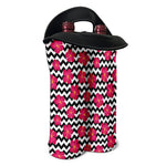 Pink Hibiscus Zigzag Pattern Print Double Neoprene Wine Tote