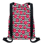 Pink Hibiscus Zigzag Pattern Print Drawstring Backpack