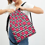 Pink Hibiscus Zigzag Pattern Print Drawstring Backpack