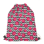 Pink Hibiscus Zigzag Pattern Print Drawstring Bag