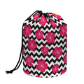 Pink Hibiscus Zigzag Pattern Print Drawstring Makeup Bag