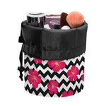 Pink Hibiscus Zigzag Pattern Print Drawstring Makeup Bag