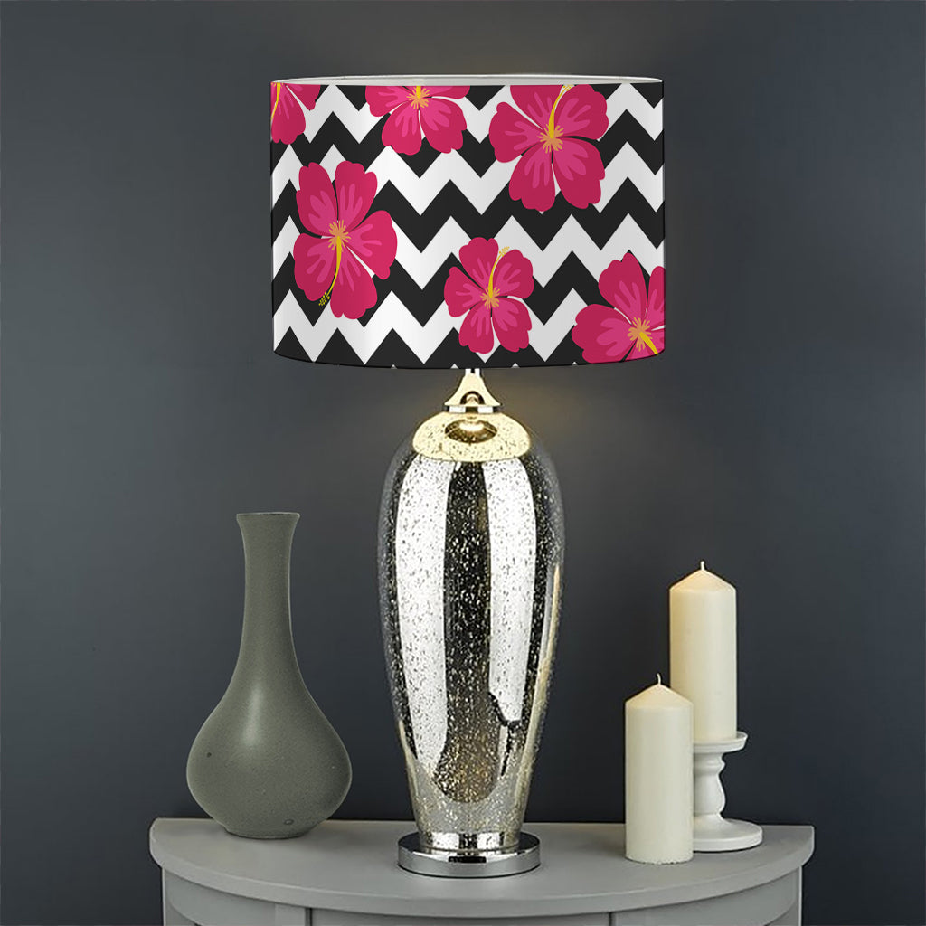 Pink Hibiscus Zigzag Pattern Print Drum Lamp Shade