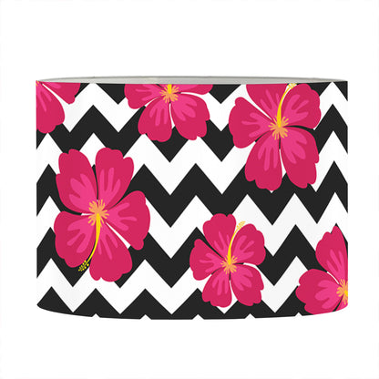 Pink Hibiscus Zigzag Pattern Print Drum Lamp Shade