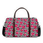 Pink Hibiscus Zigzag Pattern Print Duffle Bag