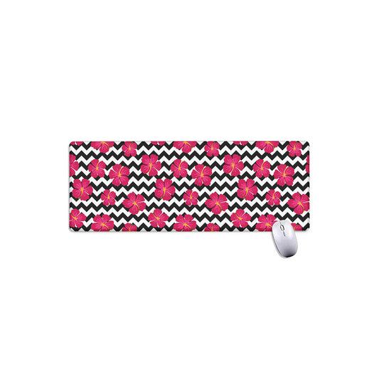 Pink Hibiscus Zigzag Pattern Print Extended Mouse Pad