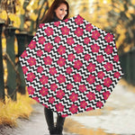Pink Hibiscus Zigzag Pattern Print Foldable Umbrella