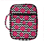 Pink Hibiscus Zigzag Pattern Print Front Pocket Bible Bag