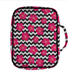Pink Hibiscus Zigzag Pattern Print Front Pocket Bible Bag
