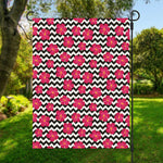 Pink Hibiscus Zigzag Pattern Print Garden Flag