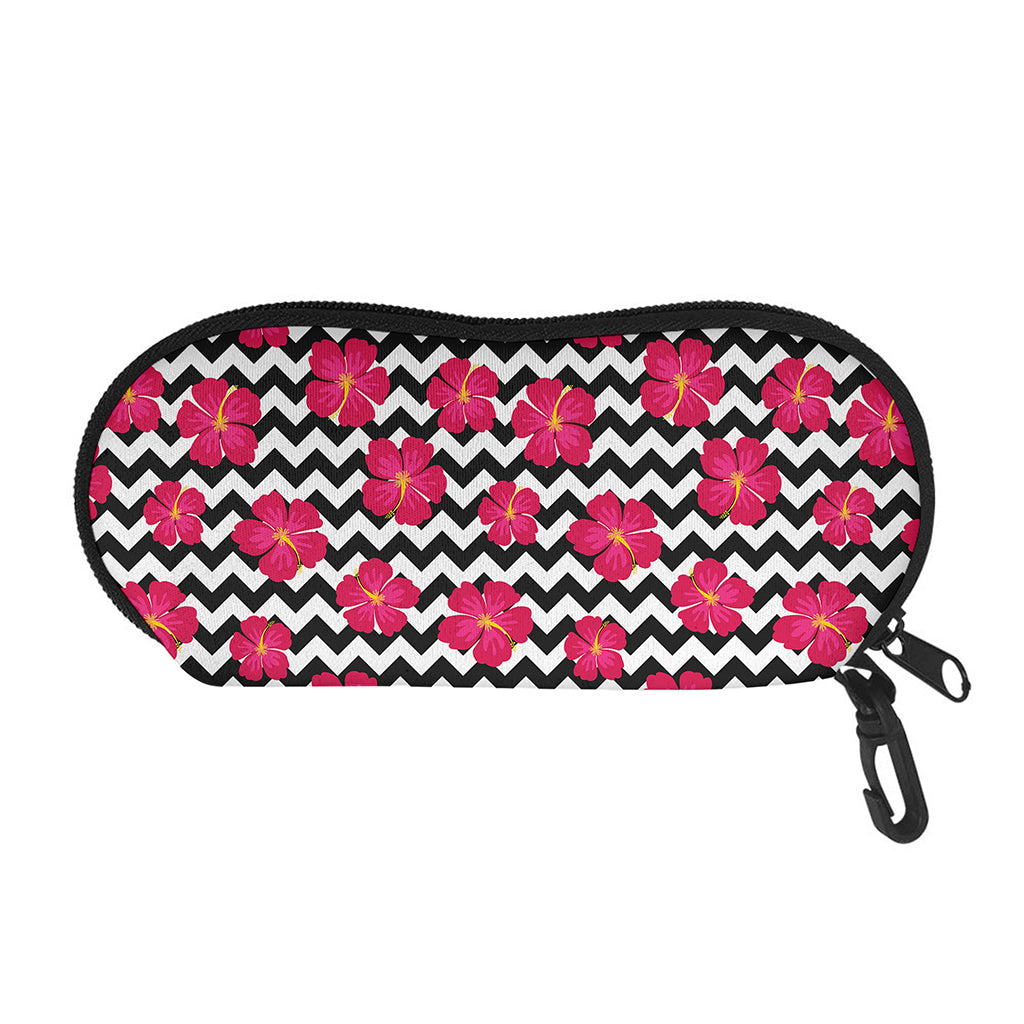 Pink Hibiscus Zigzag Pattern Print Glasses Case