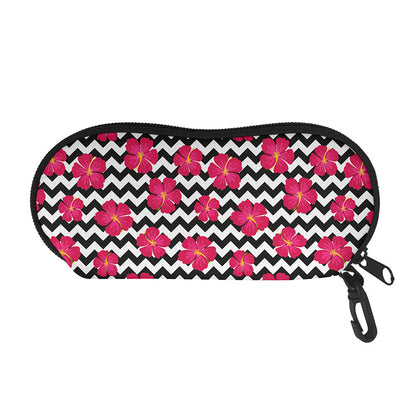 Pink Hibiscus Zigzag Pattern Print Glasses Case