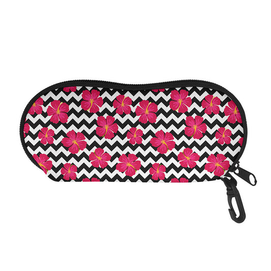 Pink Hibiscus Zigzag Pattern Print Glasses Case