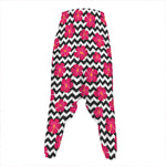 Pink Hibiscus Zigzag Pattern Print Hammer Pants