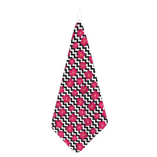 Pink Hibiscus Zigzag Pattern Print Hand Towel