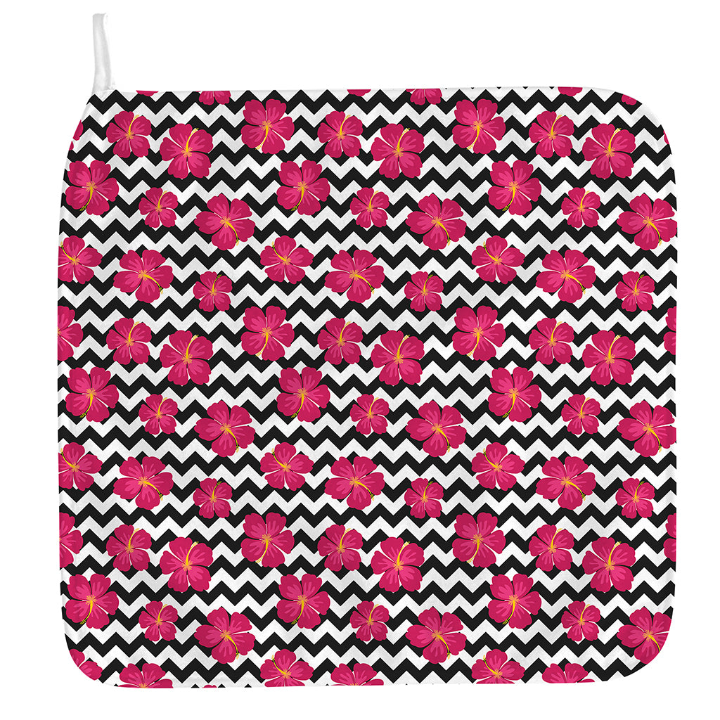 Pink Hibiscus Zigzag Pattern Print Hand Towel
