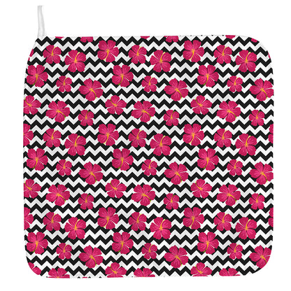 Pink Hibiscus Zigzag Pattern Print Hand Towel