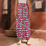 Pink Hibiscus Zigzag Pattern Print Harem Pants