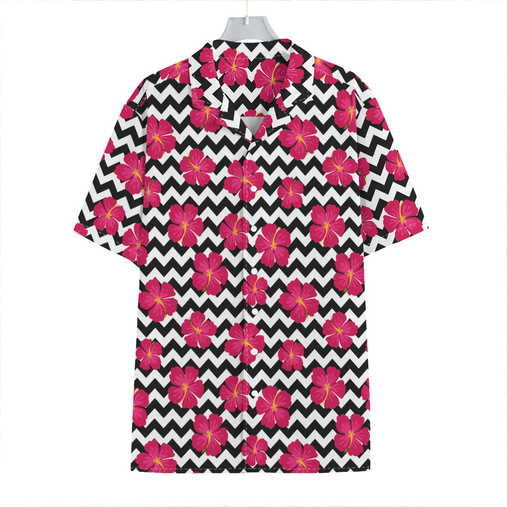 Pink Hibiscus Zigzag Pattern Print Hawaiian Shirt