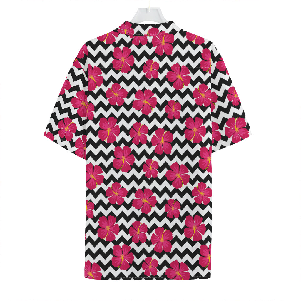 Pink Hibiscus Zigzag Pattern Print Hawaiian Shirt