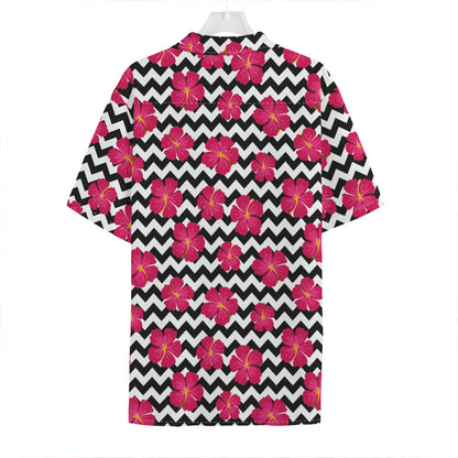 Pink Hibiscus Zigzag Pattern Print Hawaiian Shirt