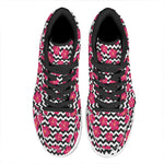 Pink Hibiscus Zigzag Pattern Print High Top Leather Sneakers