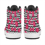 Pink Hibiscus Zigzag Pattern Print High Top Leather Sneakers