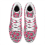 Pink Hibiscus Zigzag Pattern Print High Top Leather Sneakers
