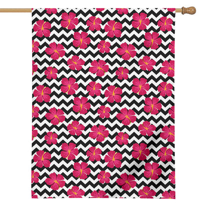 Pink Hibiscus Zigzag Pattern Print House Flag