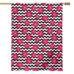 Pink Hibiscus Zigzag Pattern Print House Flag