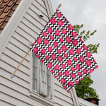 Pink Hibiscus Zigzag Pattern Print House Flag