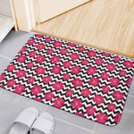 Pink Hibiscus Zigzag Pattern Print Indoor Door Mat