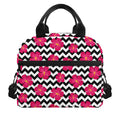 Pink Hibiscus Zigzag Pattern Print Insulated Lunch Bag