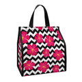 Pink Hibiscus Zigzag Pattern Print Insulated Lunch Tote