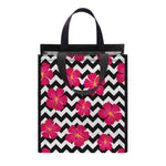 Pink Hibiscus Zigzag Pattern Print Insulated Lunch Tote