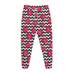 Pink Hibiscus Zigzag Pattern Print Jogger Pants