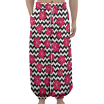 Pink Hibiscus Zigzag Pattern Print Lantern Pants