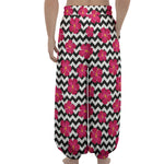 Pink Hibiscus Zigzag Pattern Print Lantern Pants