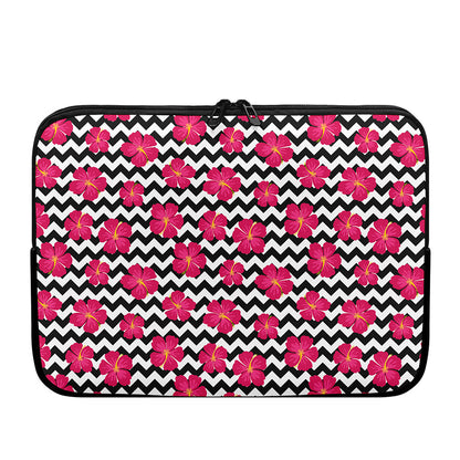 Pink Hibiscus Zigzag Pattern Print Laptop Sleeve