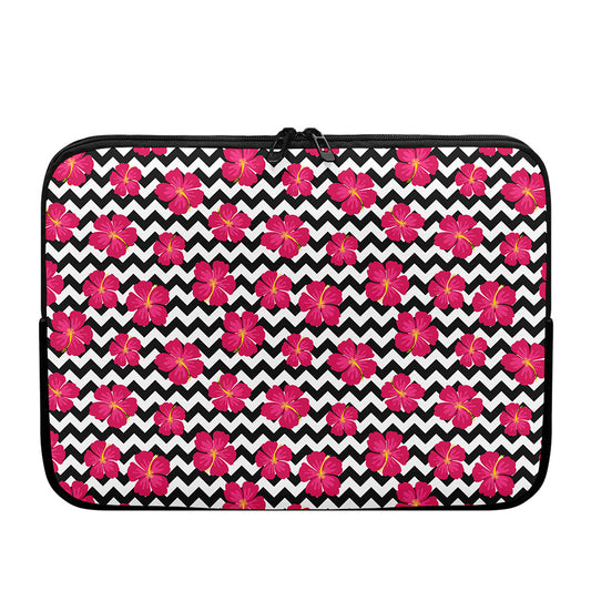 Pink Hibiscus Zigzag Pattern Print Laptop Sleeve