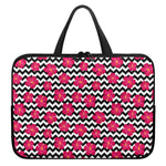 Pink Hibiscus Zigzag Pattern Print Laptop Sleeve With Handle
