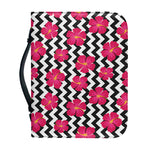 Pink Hibiscus Zigzag Pattern Print Leather Bible Cover