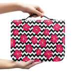 Pink Hibiscus Zigzag Pattern Print Leather Bible Cover