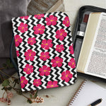 Pink Hibiscus Zigzag Pattern Print Leather Bible Cover