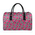 Pink Hibiscus Zigzag Pattern Print Leather Duffel Bag