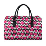 Pink Hibiscus Zigzag Pattern Print Leather Duffle Bag