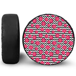 Pink Hibiscus Zigzag Pattern Print Leather Spare Tire Cover